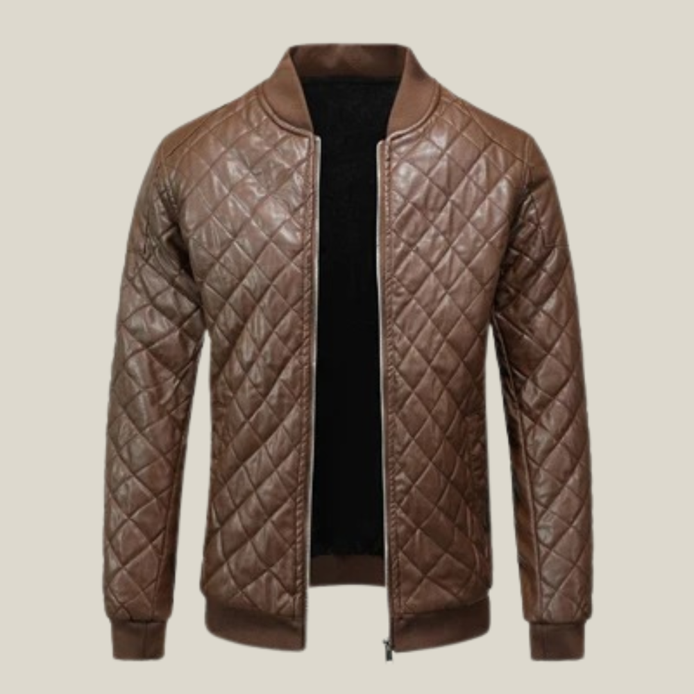 Textured Bomber Leather Jacket - Oakern