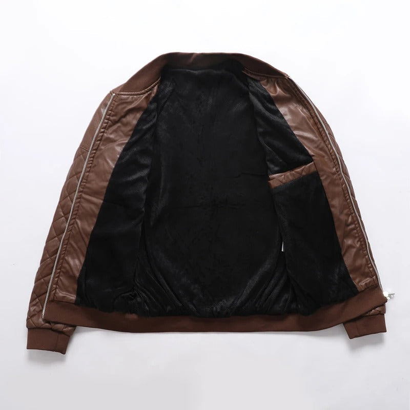 Textured Bomber Leather Jacket - Oakern