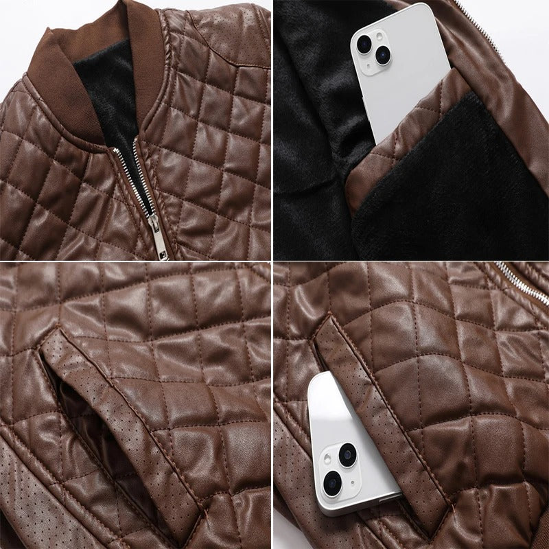 Textured Bomber Leather Jacket - Oakern